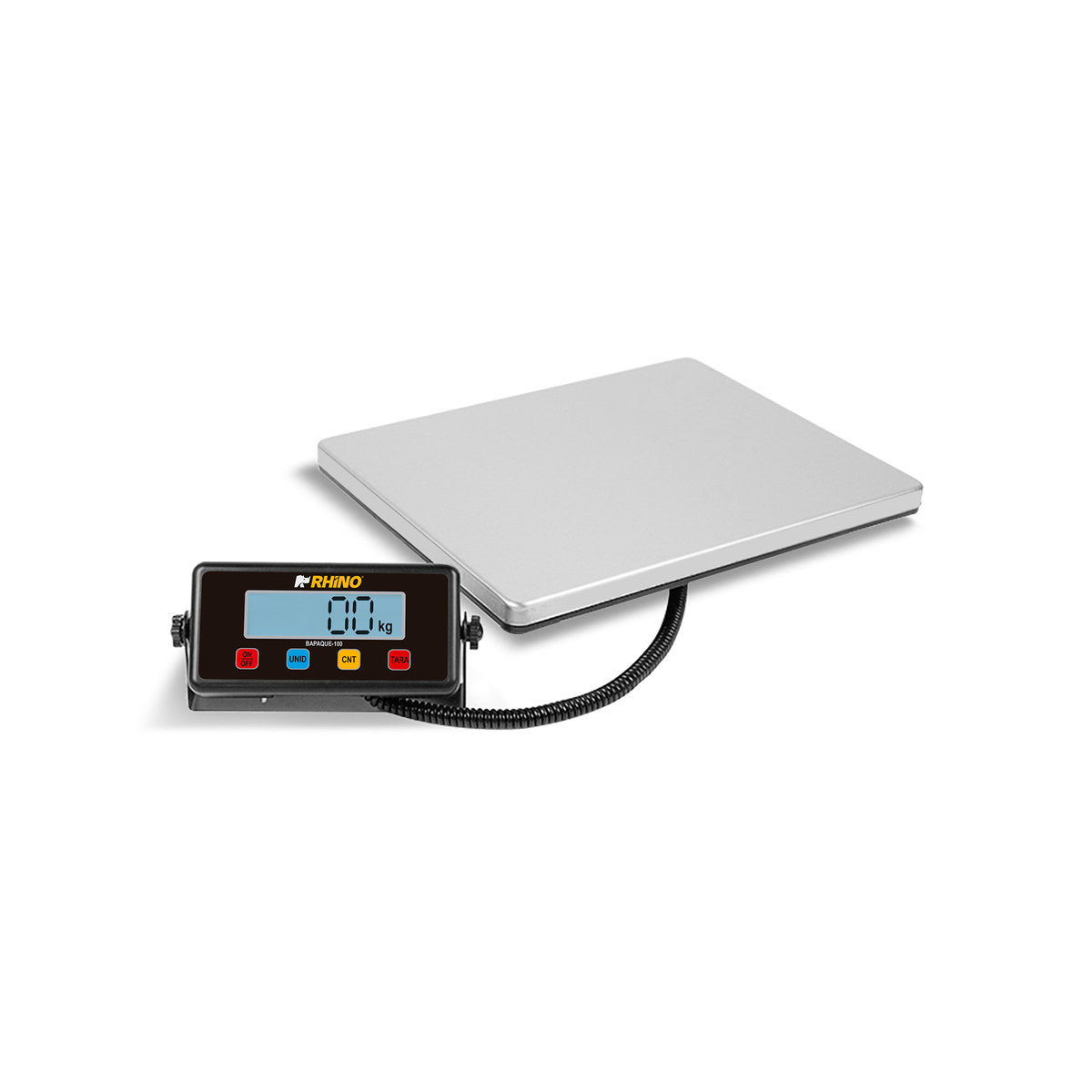 Báscula electrónica para paquetería RHINO BAPAQUE-100 de 100 kg con indicador incluido, plato inoxidable