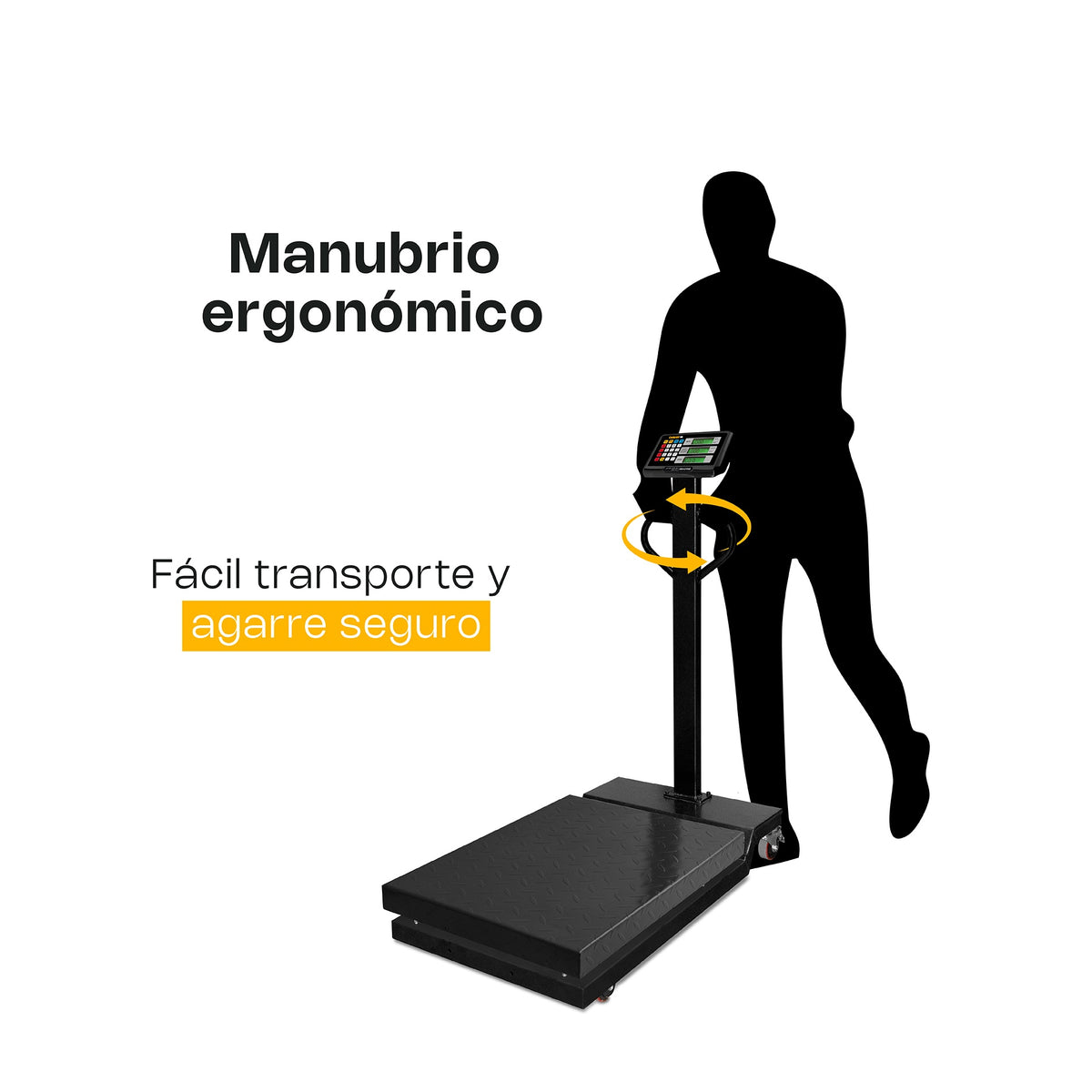 Detalle del manubrio ergonómico para mover báscula RHINO BAPCA-800