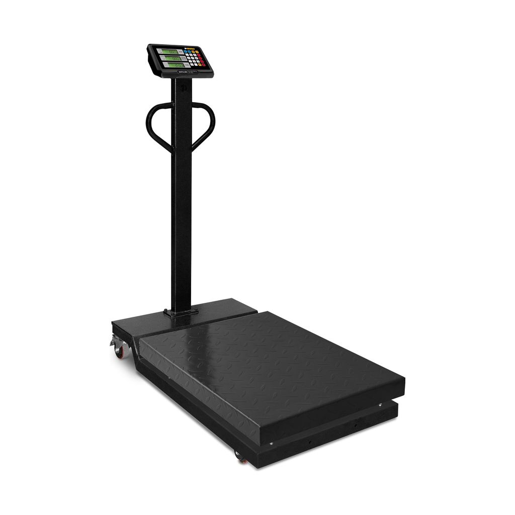 Báscula de plataforma RHINO BAPCA-800 de 800 kg con ruedas traseras, manubrio y plataforma de acero al carbono, portada