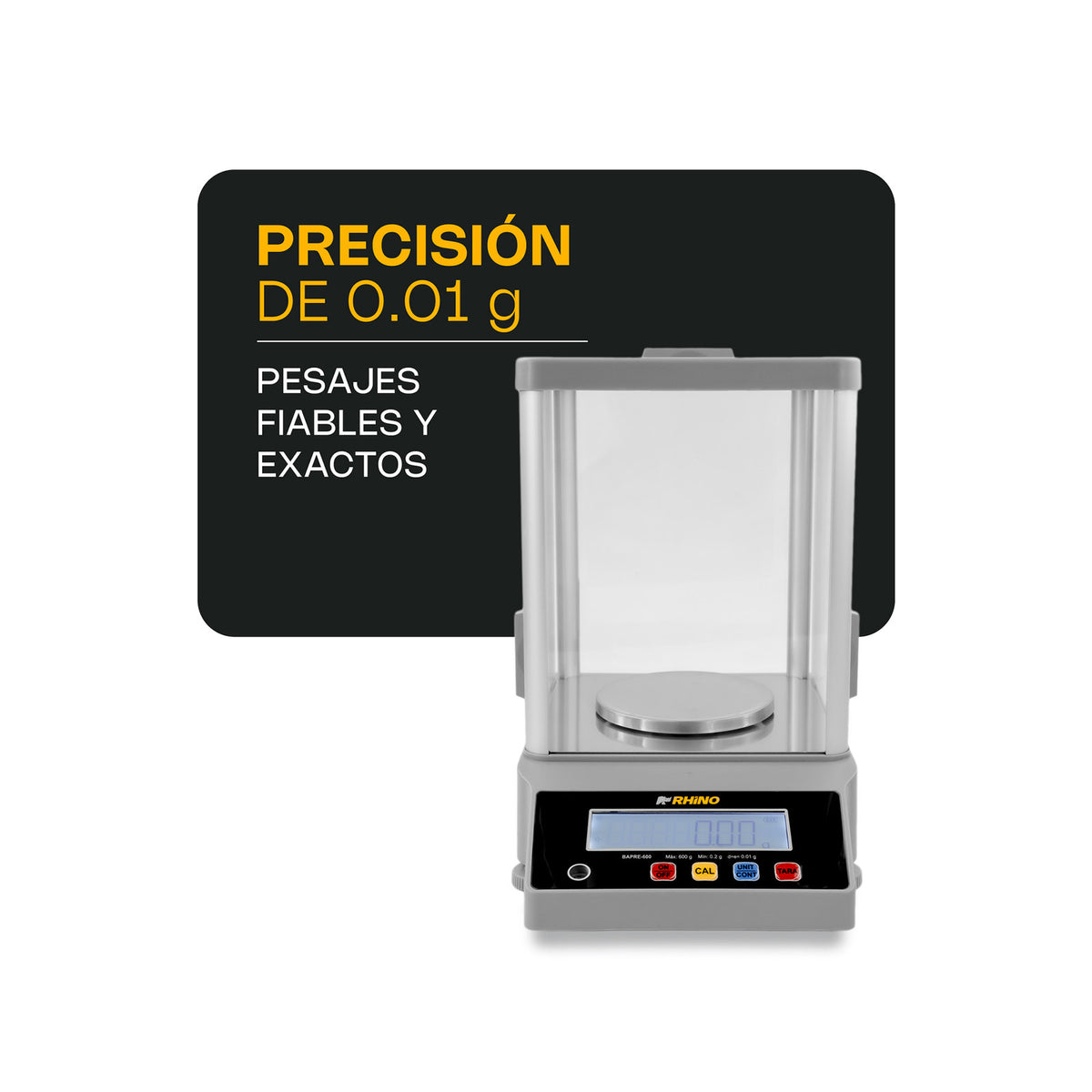 Báscula RHINO BAPRE-600, precisión de división de 0.01 gramos