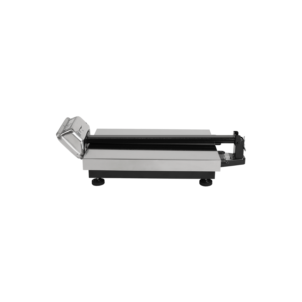 Báscula de plataforma RHINO BP-500 mostrada plegada para facilitar almacenamiento