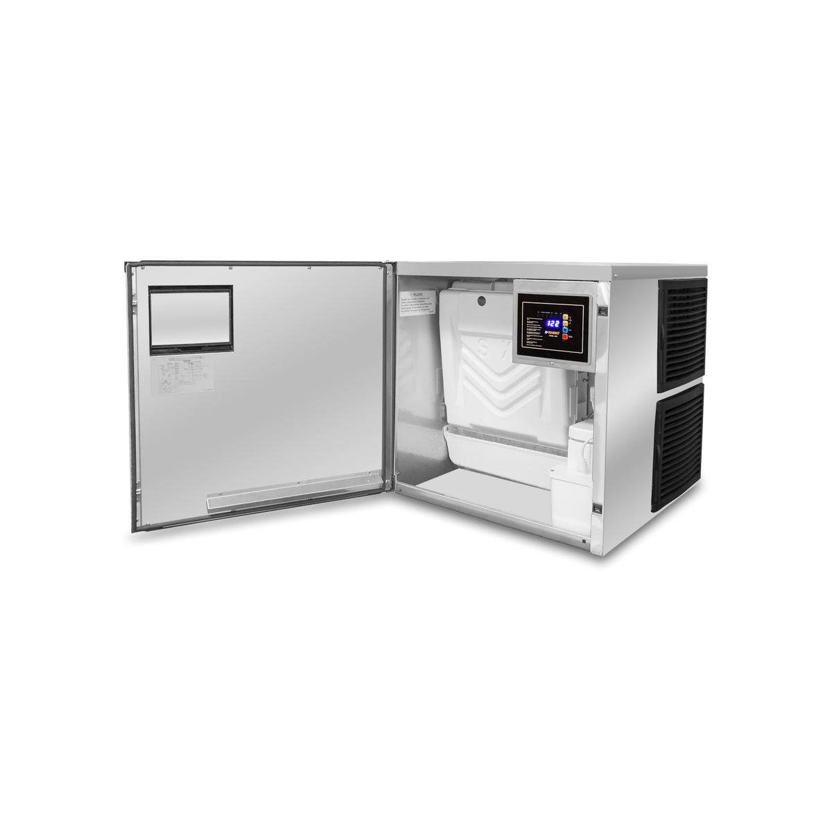 Fábrica de hielo Rhino FAHIEL-160, vista de acceso a componentes internos del módulo
