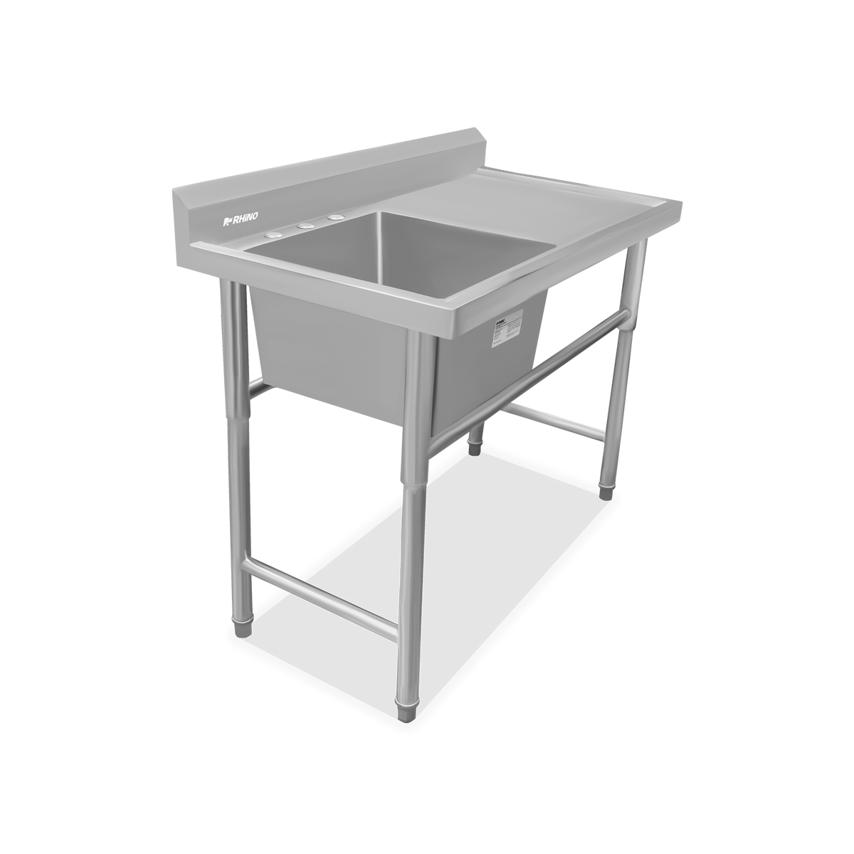 Fregadero industrial RHINO FREGA-1T con tarja profunda y mesa de trabajo, vista superior diagonal
