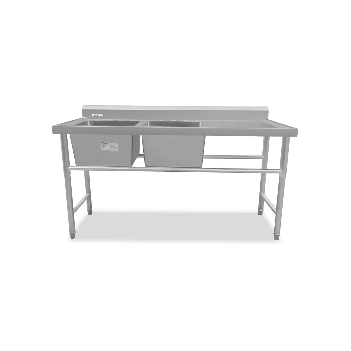 Vista frontal fregadero industrial RHINO FREGA-2T de 100 litros con dos tarjas