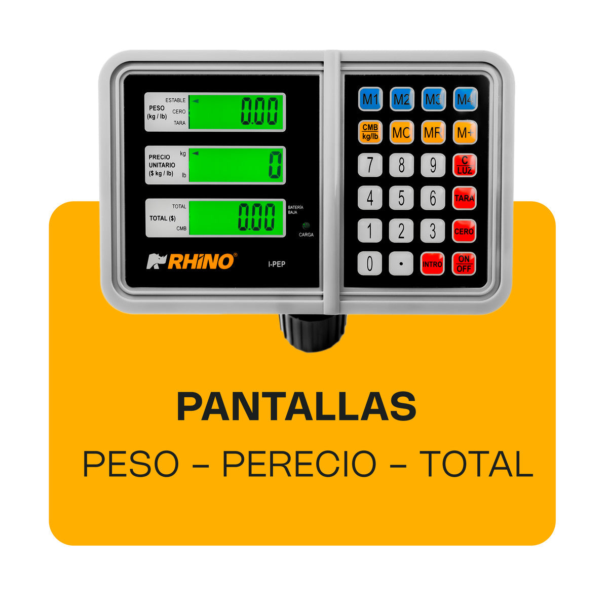 Indicador RHINO I-PEP con tres pantallas para peso precio y total