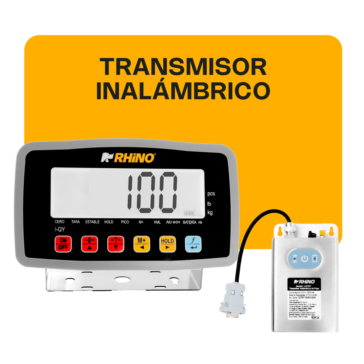 Indicador RHINO I-QYW y módulo transmisor inalámbrico, imagen oficial de funcionamiento