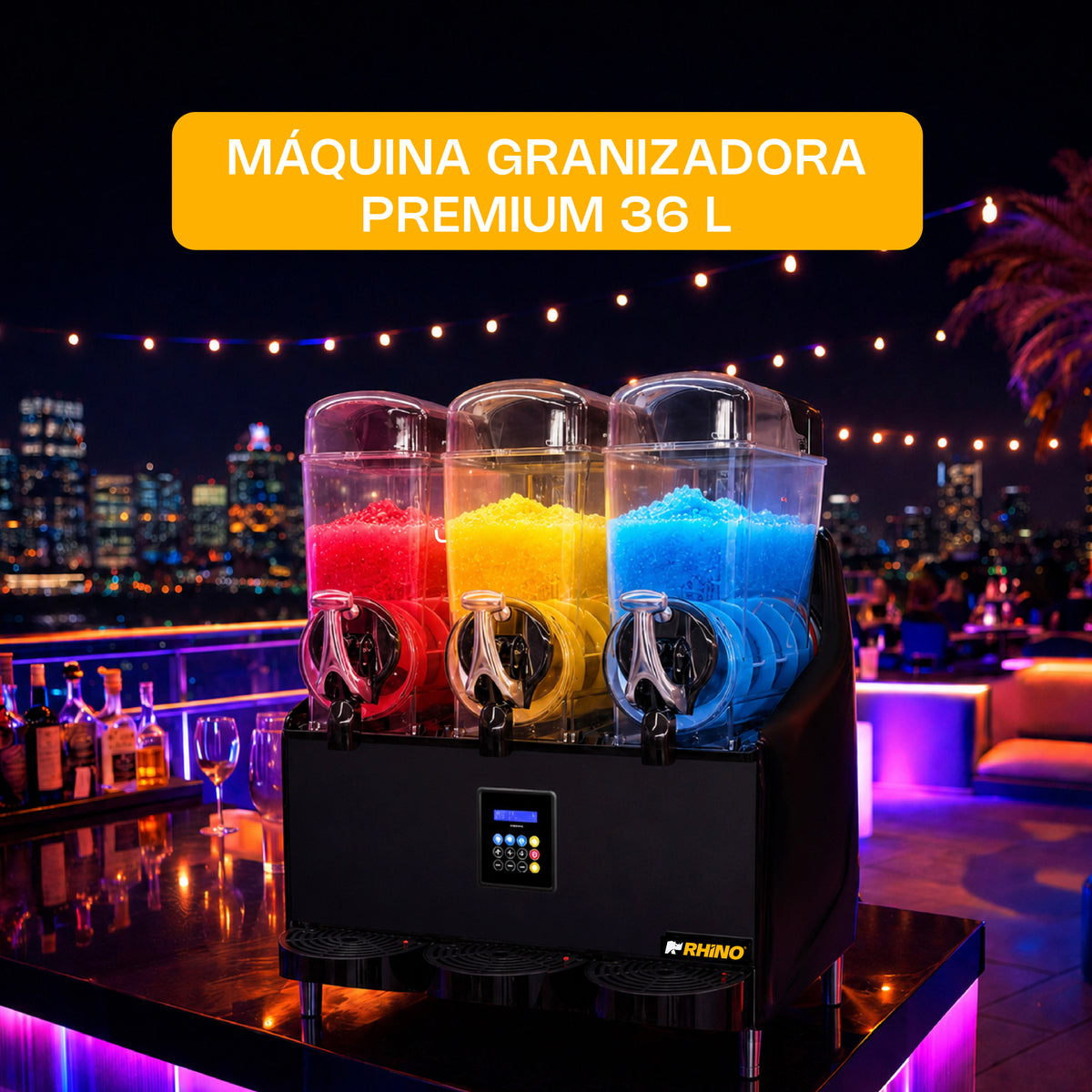 Máquina granizadora premium Rhino MAGRA-3TX de 36 litros para negocios de bebidas
