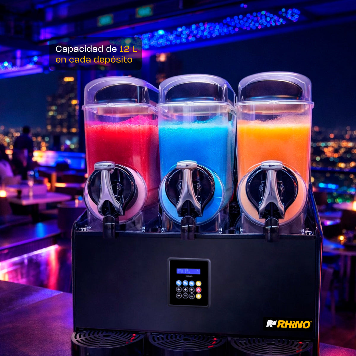 Granizadora Rhino MAGRA-3TX con tres depósitos individuales de capacidad 12 litros