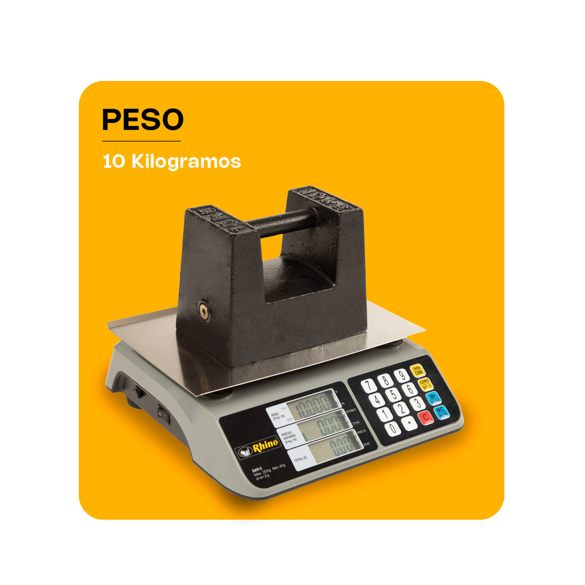 Fotografía adicional de pesa patrón RHINO PESA-10 de 10 kg de hierro fundido, detalle y características del fabricante.