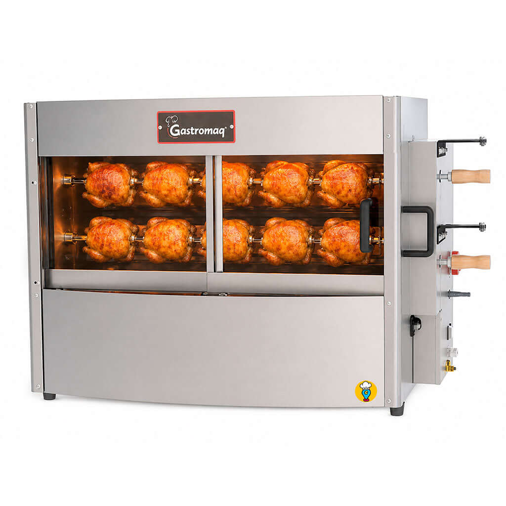 Rosticero para Pollos AF10 de Gastromaq en uso rostizando 10 pollos