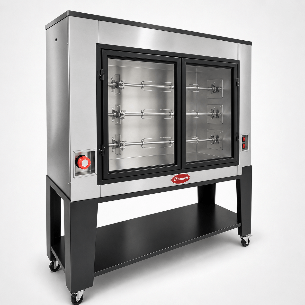 Rosticero Diamantti RDM-27 con base en funcionamiento con pollos rostizados