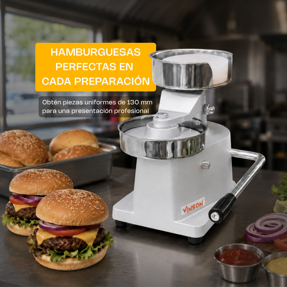Formadora VINSON FHAM-13 de hamburguesas en cocina profesional
