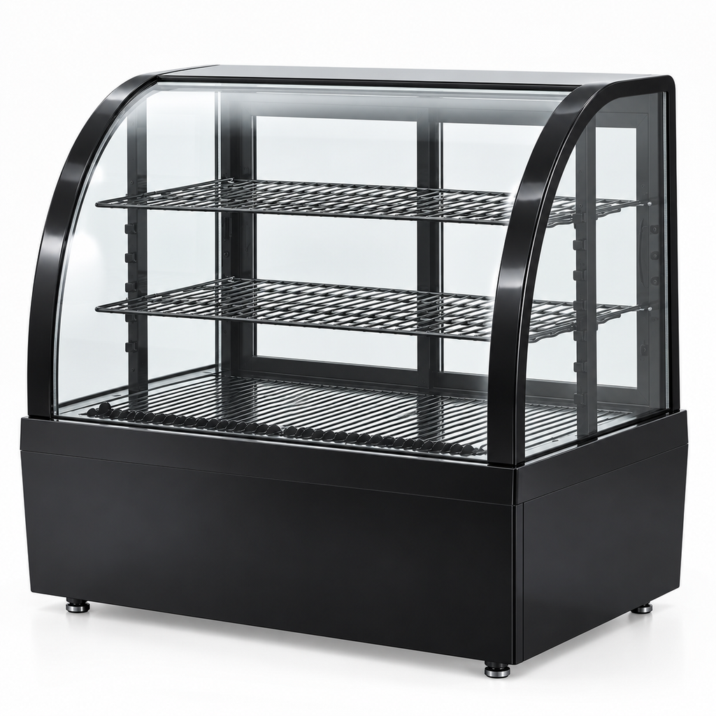 Vitrina refrigerada MIGSA RTW-100L-3 vista lateral con cristal curvo y sistema antiempañante