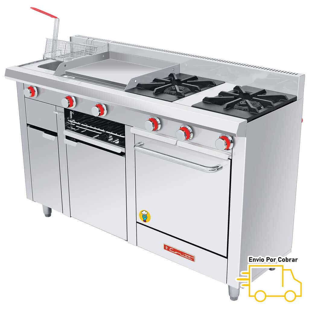 Estufa 2 Parrillas, Plancha, Horno, Gratinador y Freidora CORIAT - MULTICHEF PETIT-Estufas MĂșltiples-CORIAT-ElLugarDelChef.com