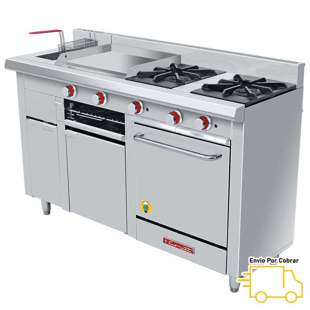 Estufa 2 Parrillas, Plancha, Horno, Gratinador y Freidora CORIAT - MULTICHEF PETIT TURBO-Estufas MĂșltiples-CORIAT-ElLugarDelChef.com