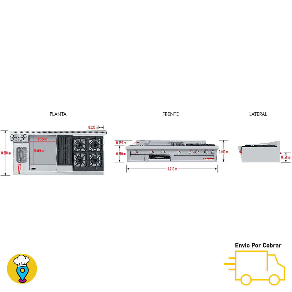 Estufa 4 Parrillas, Asador, Plancha, Gratinador y Freidora CORIAT - MULTIPLE MASTER DE MESA-Estufas Múltiples de Mesa-CORIAT-ElLugarDelChef.com
