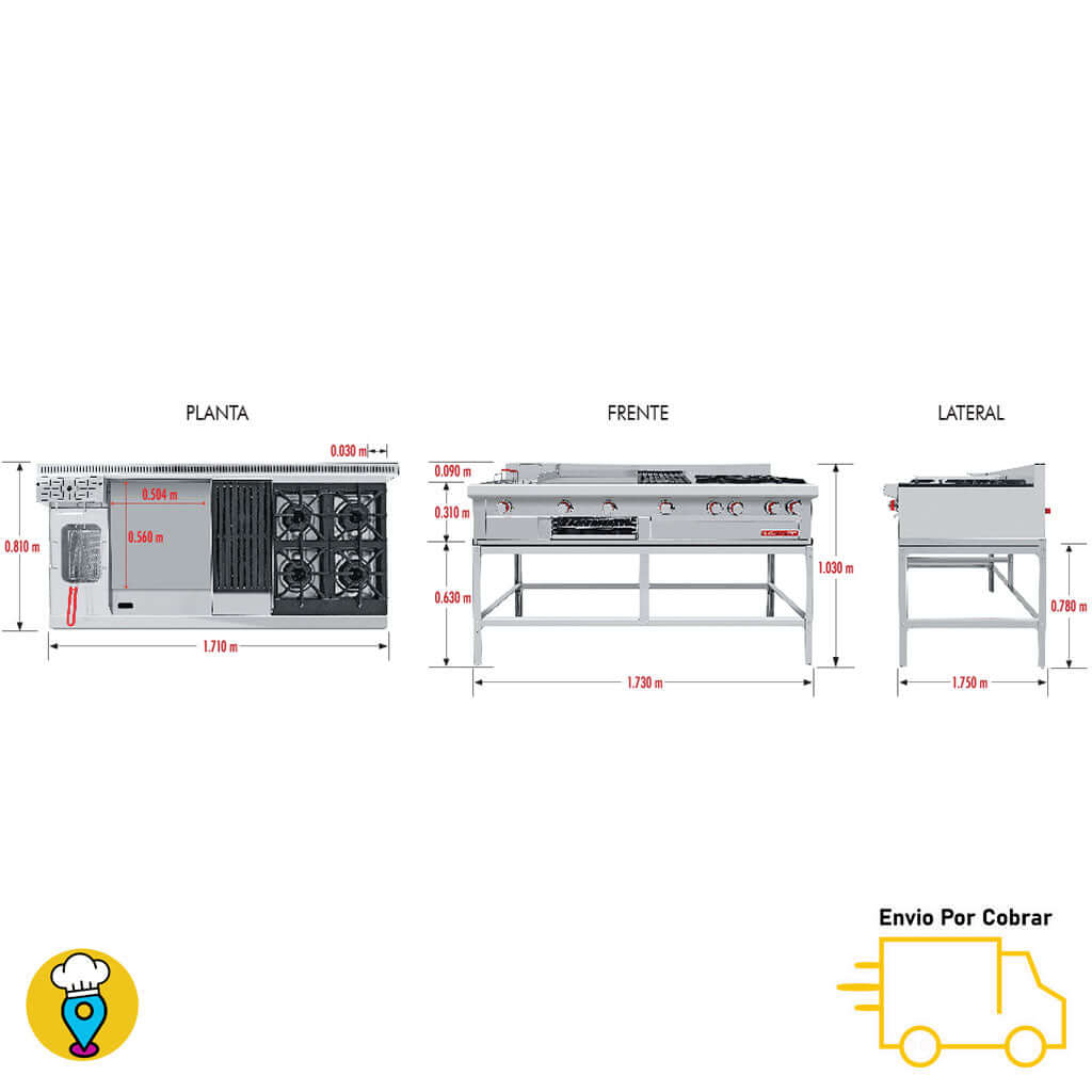 Estufa 4 Parrillas, Asador, Plancha, Gratinador y Freidora CORIAT - MULTIPLE MASTER DE MESA-Estufas Múltiples de Mesa-CORIAT-ElLugarDelChef.com