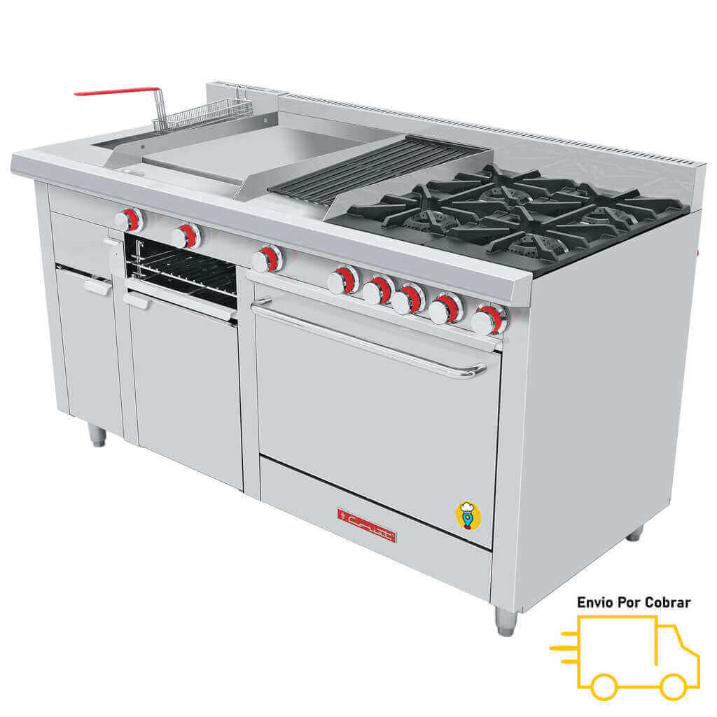 Estufa 4 Parrillas, Plancha, Asador, Gratinador, Freidora y Horno CORIAT - MULTIPLE MASTER TURBO-Estufas MĂșltiples-CORIAT-ElLugarDelChef.com