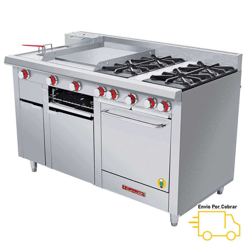 Estufa 4 Parrillas, Plancha, Gratinador, Freidora y Horno CORIAT - MULTICHEF MASTER-Estufas MĂșltiples-CORIAT-ElLugarDelChef.com