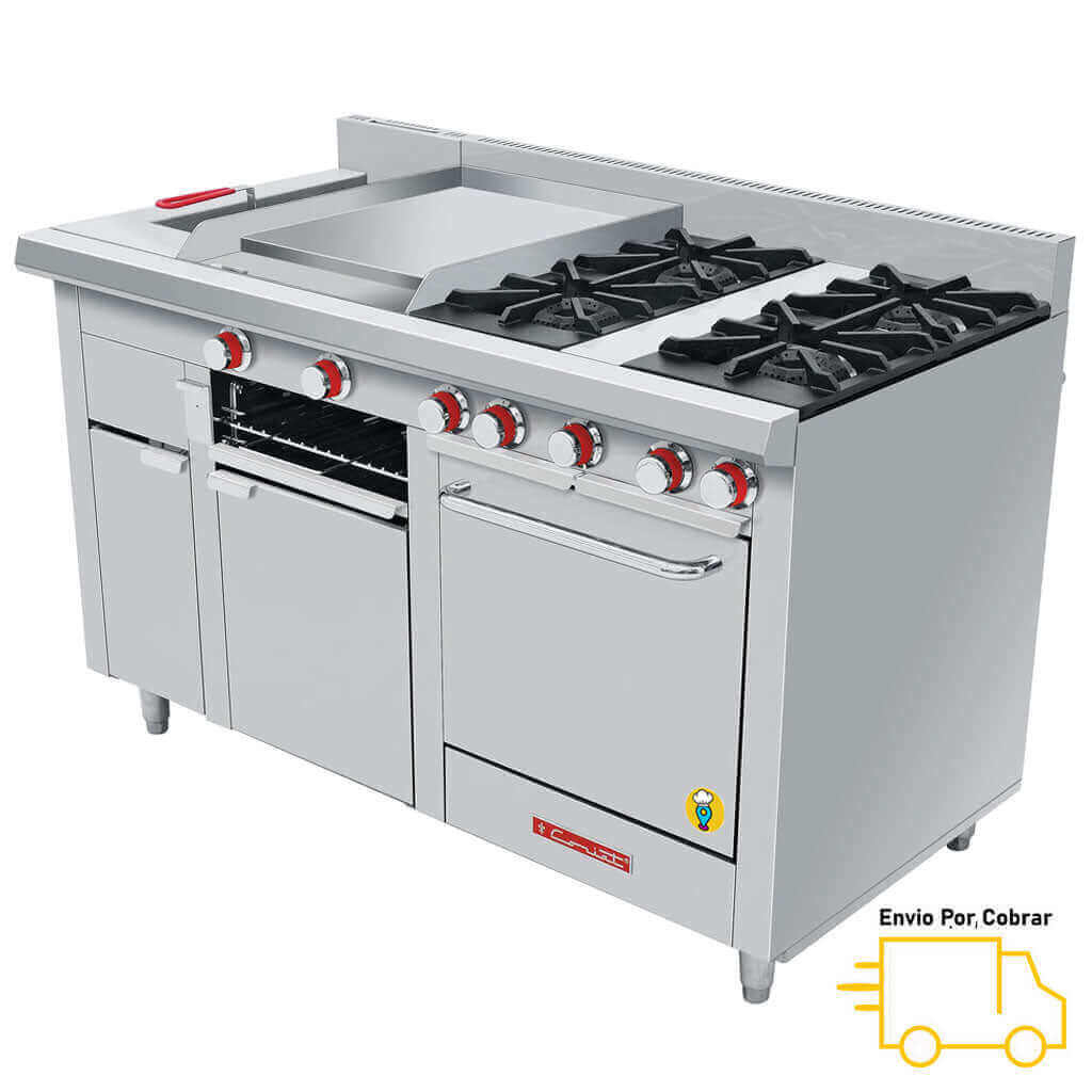 Estufa 4 Parrillas, Plancha, Gratinador, Freidora y Horno CORIAT - MULTICHEF MASTER TURBO-Estufas MĂșltiples-CORIAT-ElLugarDelChef.com