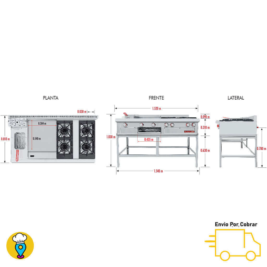 Estufa 4 Parrillas, Plancha, Gratinador y Freidora CORIAT - MULTICHEF MASTER DE MESA-Estufas Múltiples de Mesa-CORIAT-ElLugarDelChef.com