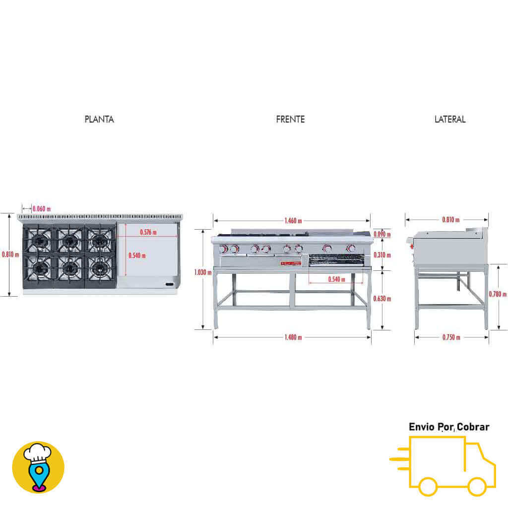 Estufa 6 Parrillas, Plancha y Gratinador CORIAT - EC-6-GRILL MASTER DE MESA-Estufas Múltiples de Mesa-CORIAT-ElLugarDelChef.com