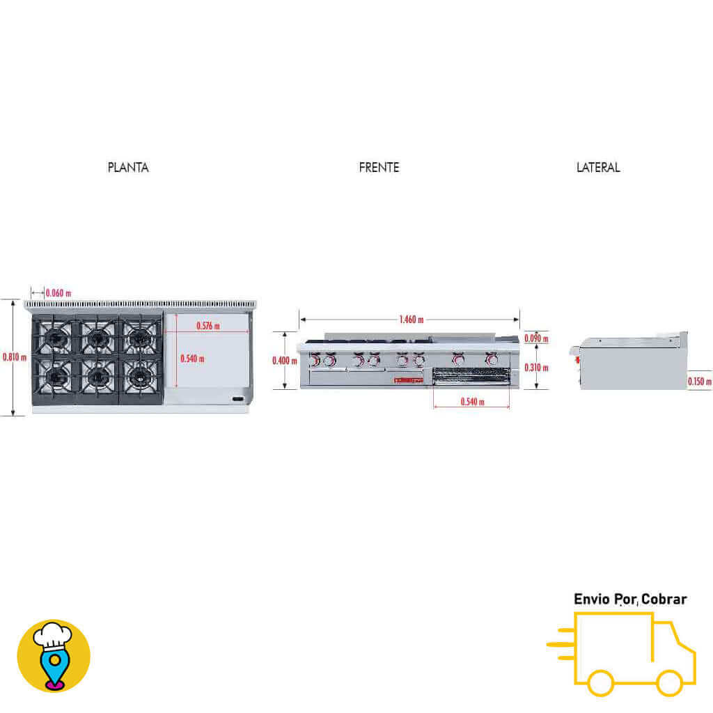 Estufa 6 Parrillas, Plancha y Gratinador CORIAT - EC-6-GRILL MASTER DE MESA-Estufas Múltiples de Mesa-CORIAT-ElLugarDelChef.com