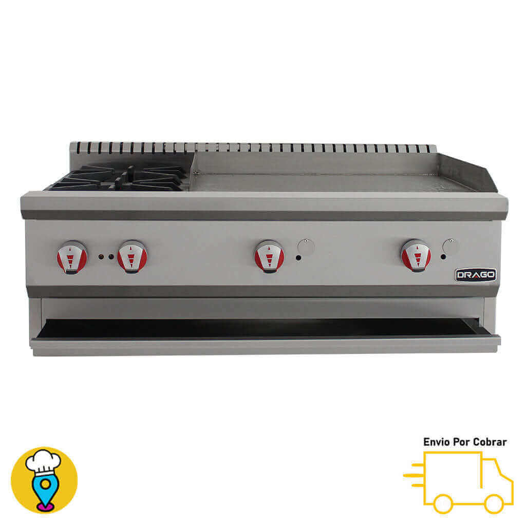 Estufa de Mesa Múltiple 2 Parrillas y Plancha DRAGO - CG-20PD-Estufas Múltiples de Mesa-DRAGO-ElLugarDelChef.com