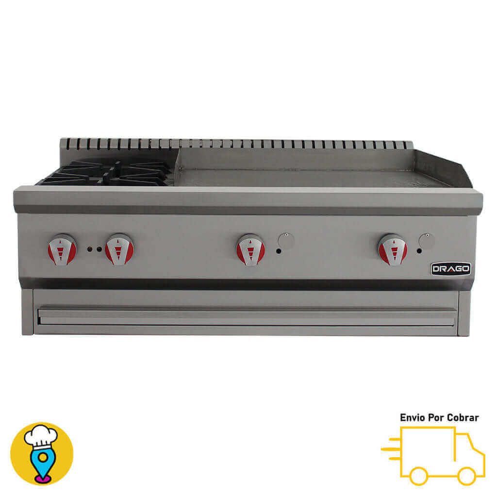 Estufa de Mesa Múltiple 2 Parrillas y Plancha DRAGO - CG-20PD-Estufas Múltiples de Mesa-DRAGO-ElLugarDelChef.com