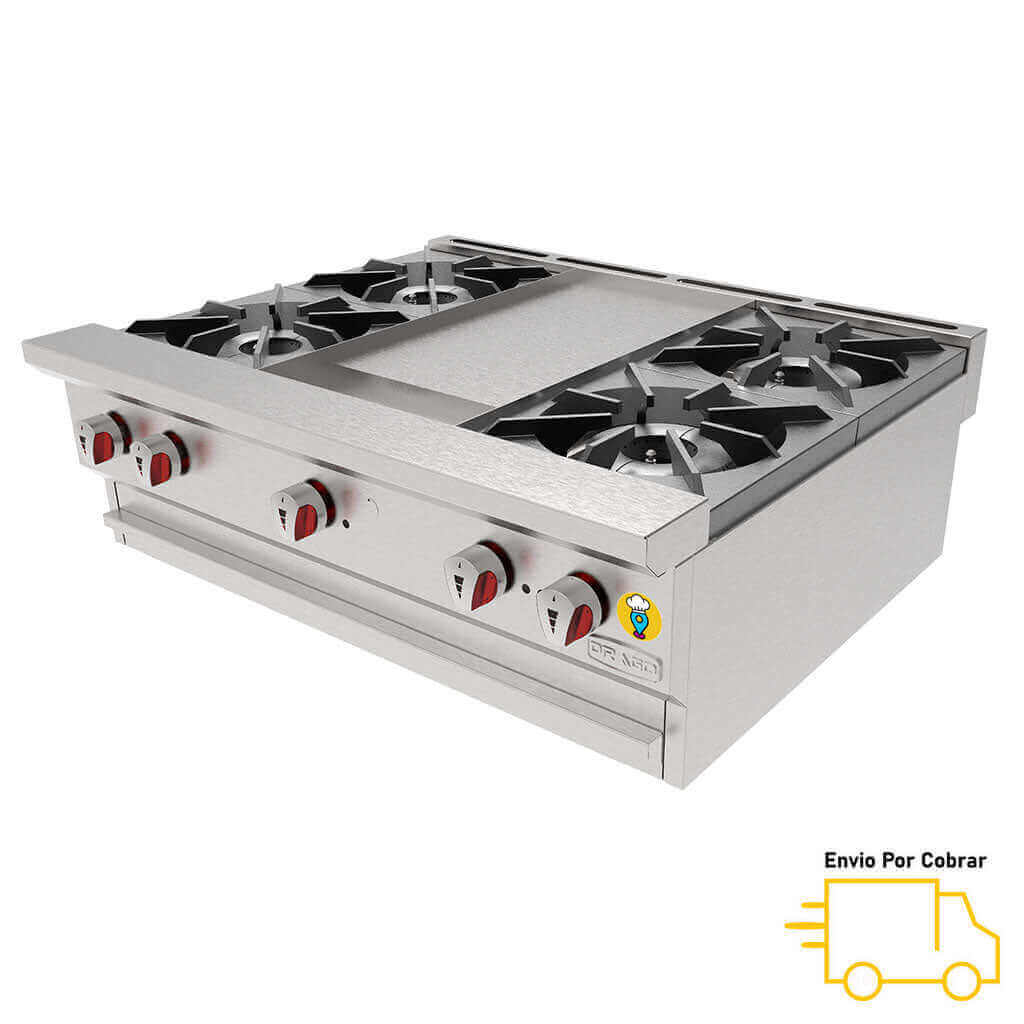 Estufa de Mesa Múltiple 4 Parrillas y Plancha DRAGO - CG-40P-Estufas Múltiples de Mesa-DRAGO-ElLugarDelChef.com