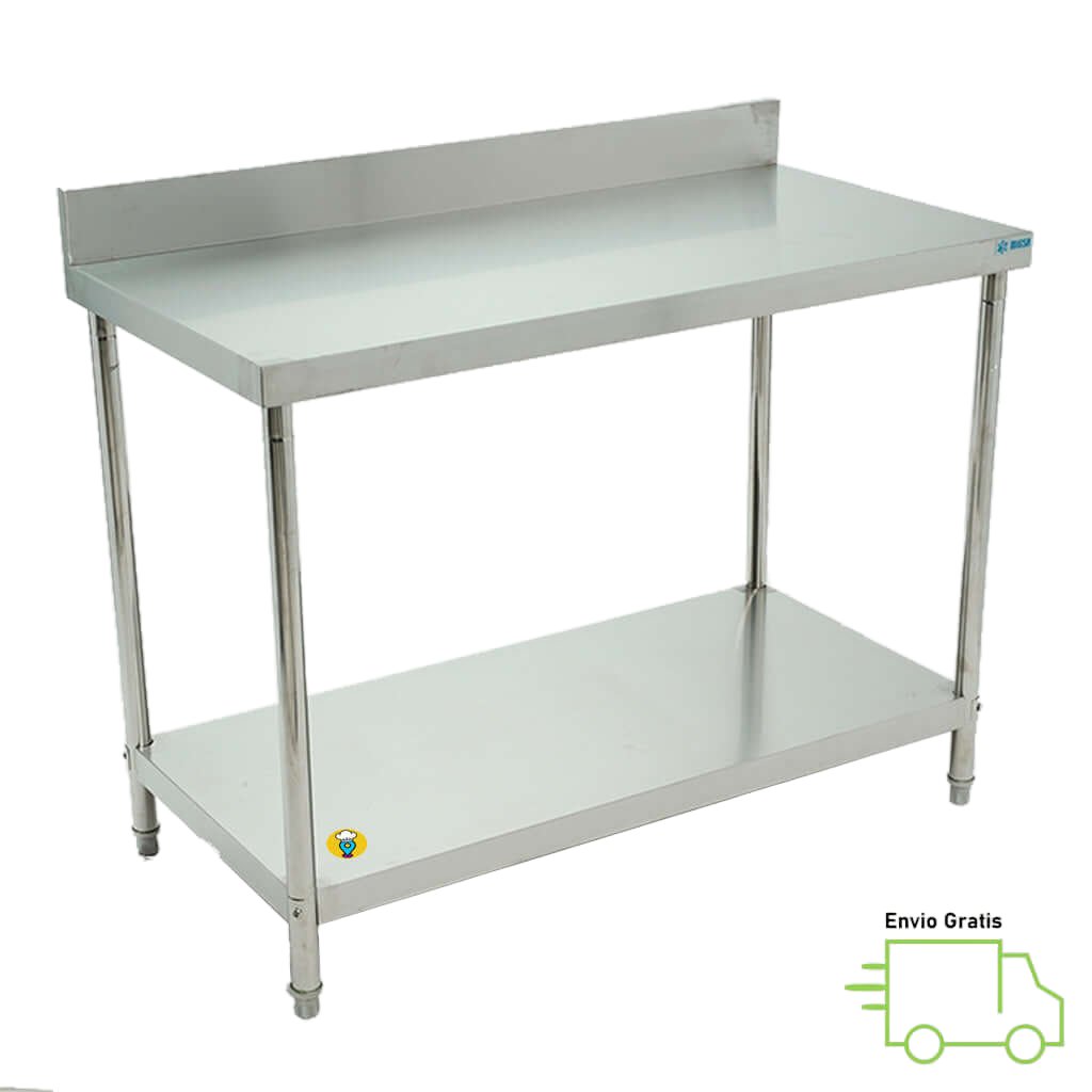 Mesa de Trabajo en Acero inoxidable de 120 cms con Lambrin MIGSA - BN-W04/120-Mesas de Trabajo en Acero Inoxidable-MIGSA-ElLugarDelChef.com