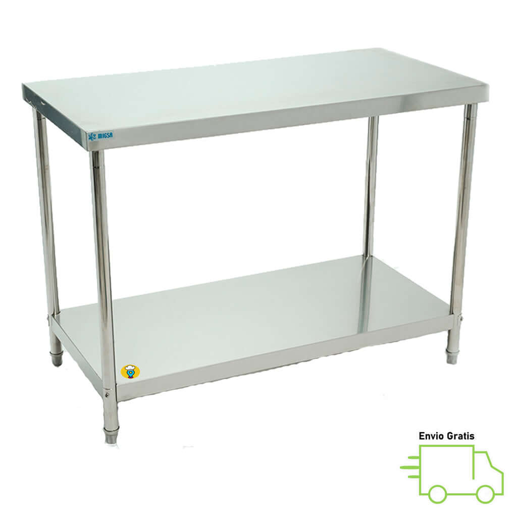 Mesa de Trabajo en Isla Acero inoxidable 120 cms MIGSA - BN-W03/120-Mesas de Trabajo en Acero Inoxidable-MIGSA-ElLugarDelChef.com