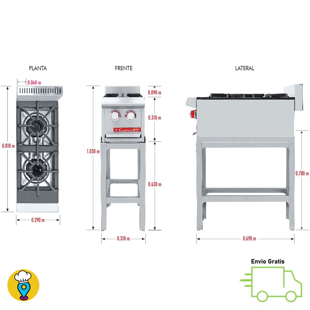 Parrilla 2 Quemadores CORIAT - PCV-2 MASTER-Parrillas a Gas-CORIAT-ElLugarDelChef.com
