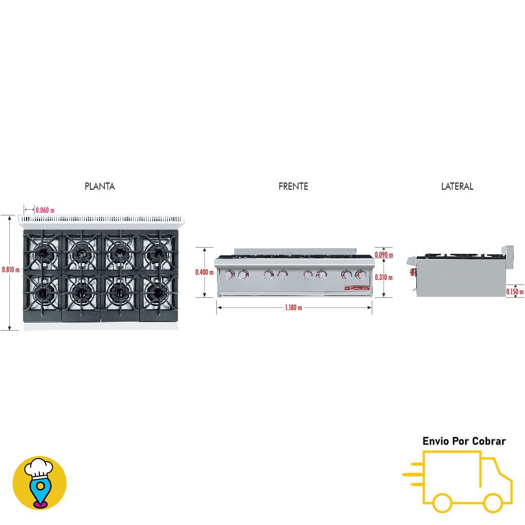 Parrilla 8 Quemadores CORIAT - PCV-8 MASTER-Parrillas a Gas-CORIAT-ElLugarDelChef.com
