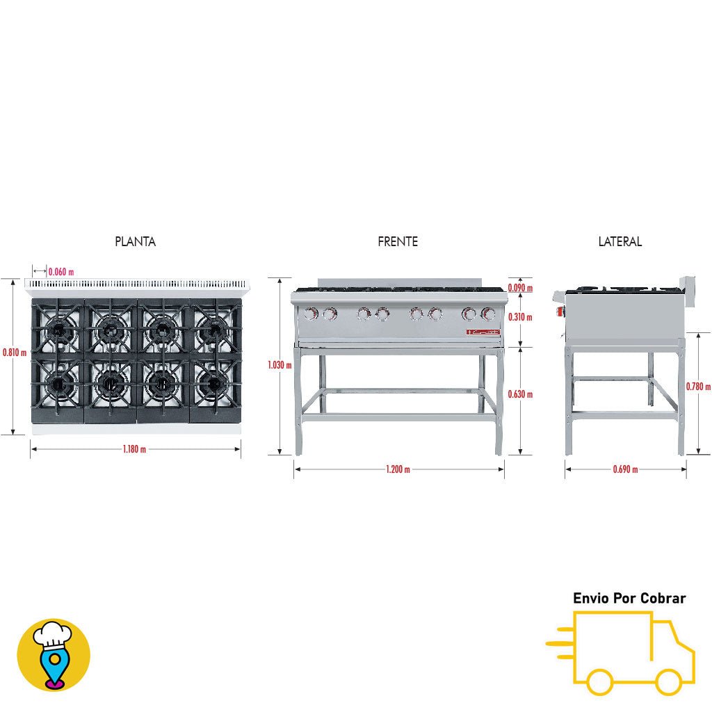Parrilla 8 Quemadores CORIAT - PCV-8 MASTER-Parrillas a Gas-CORIAT-ElLugarDelChef.com