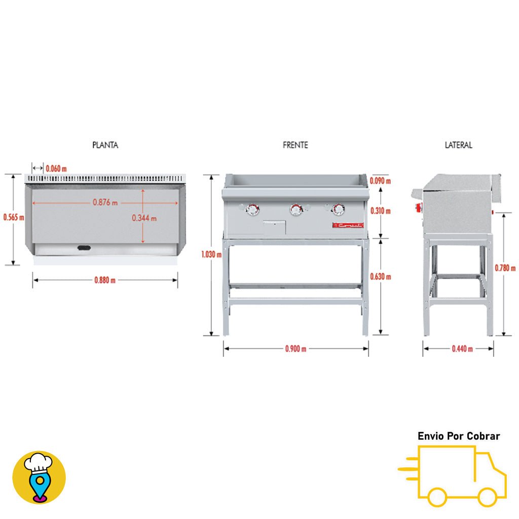 Plancha 3 Quemadores CORIAT - CH-3 PETIT-Planchas-CORIAT-ElLugarDelChef.com