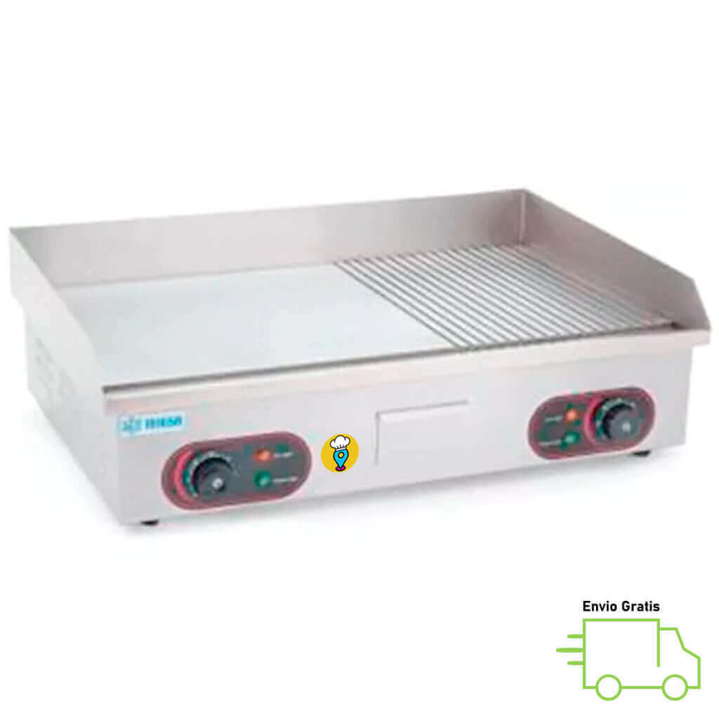 Plancha Grill Mitad Lisa Mitad Acanalada MIGSA - BN-822B-Planchas Eléctricas-MIGSA-ElLugarDelChef.com