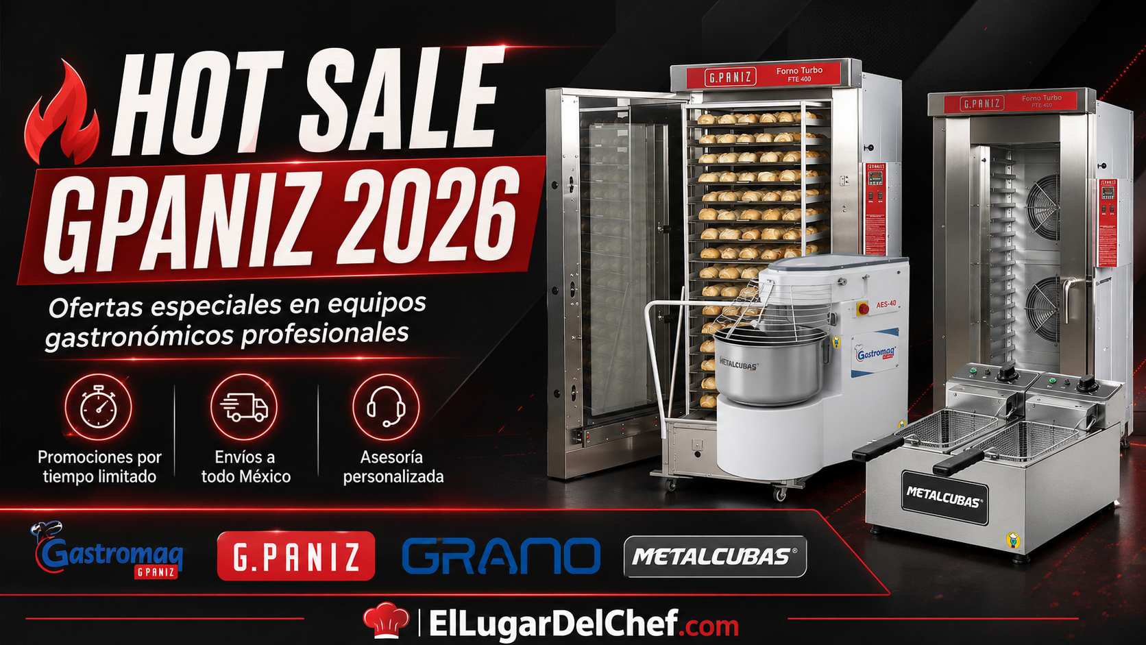 Hot Sale GPaniz 2026 con ofertas en equipos gastronómicos profesionales de GPaniz, Gastromaq, Grano y Metalcubas para negocios en México.