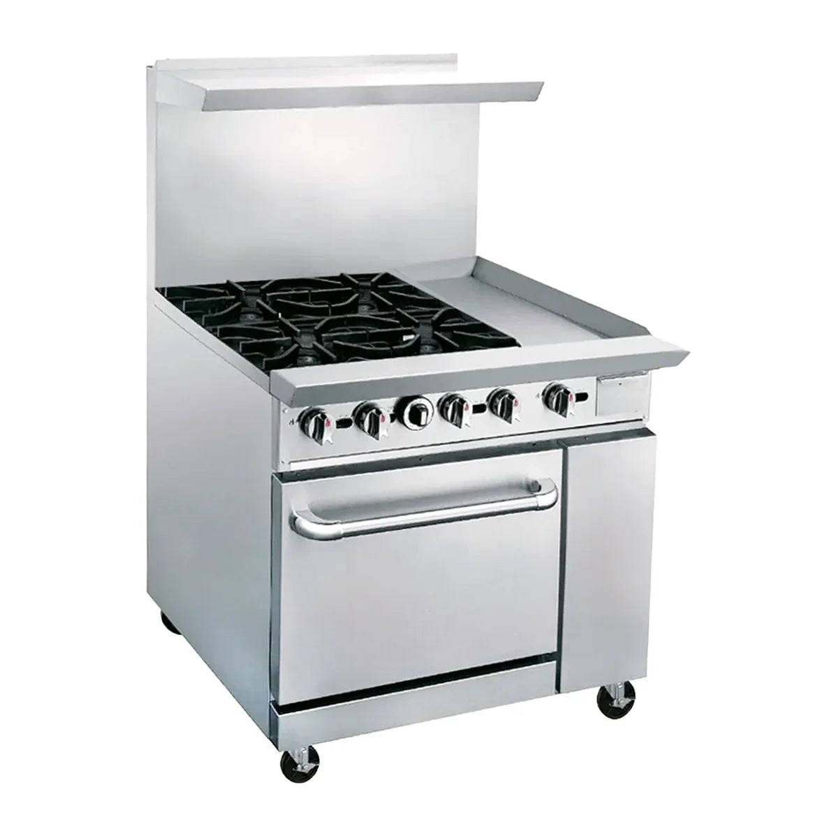 Estufa comercial MIGSA DCR36-4QH con quemadores plancha y horno