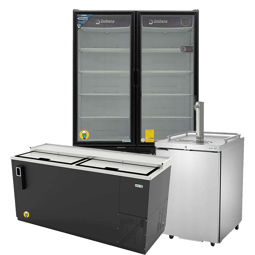 Equipo de refrigeración para cerveza con refrigerador cervecero, botellero y dispensador de barril