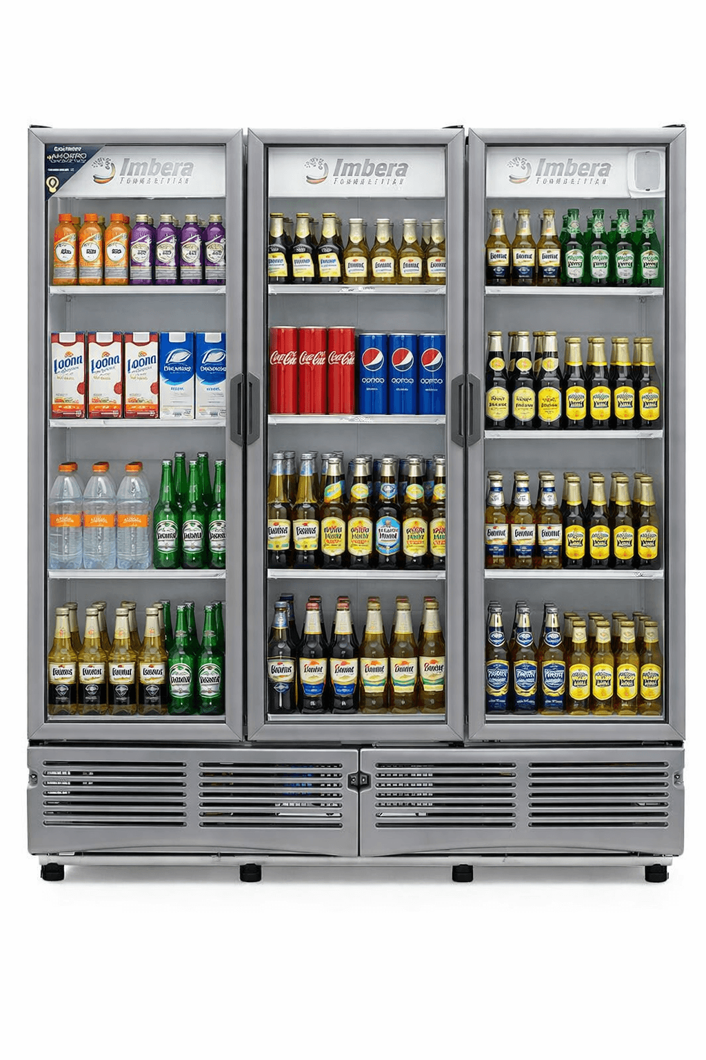hazme una imagen con este refrigerador lleno de productos.. será usado para la imagen de la coleccion de refrigeradores de 3 puertas