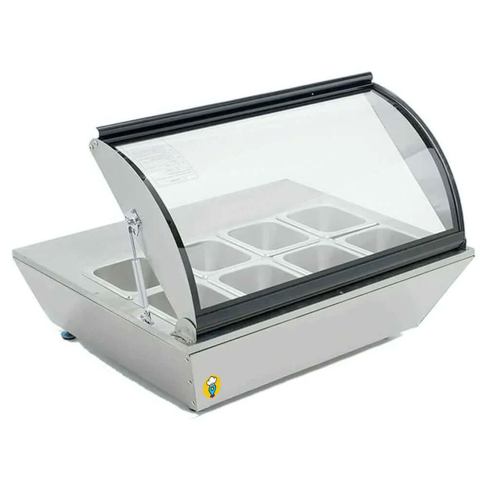 Topping refrigerado tipo bar/rail para ingredientes fríos en cocina profesional