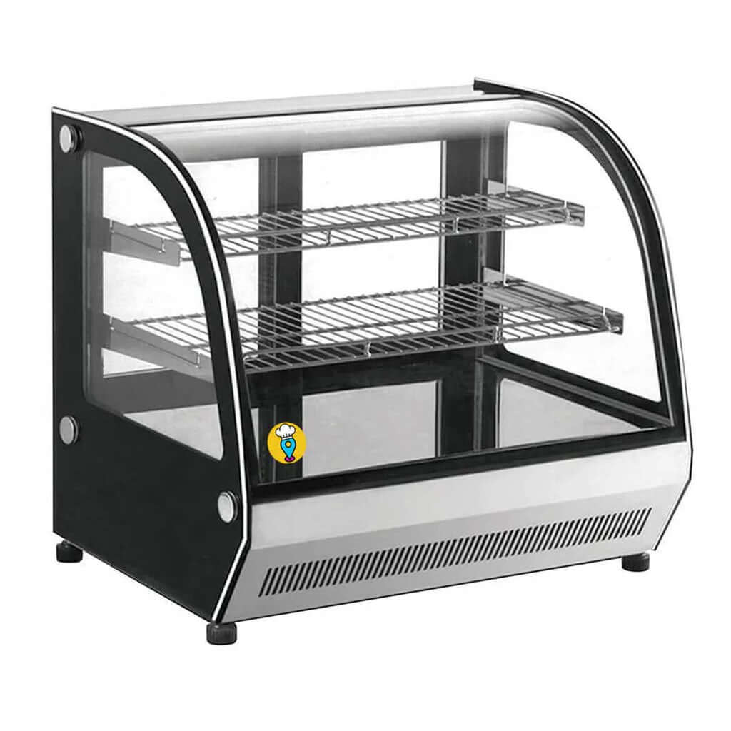 Vitrina refrigerada sobre mostrador para exhibición de alimentos fríos en negocio