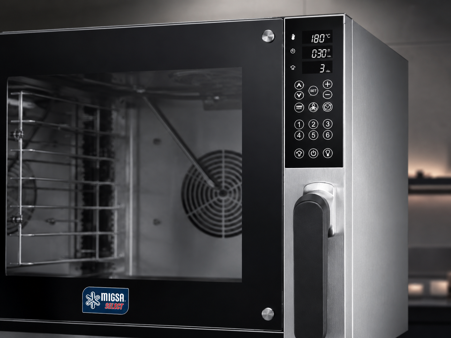 Panel digital del horno de convección Migsa HDM-600 con control de temperatura y tiempo
