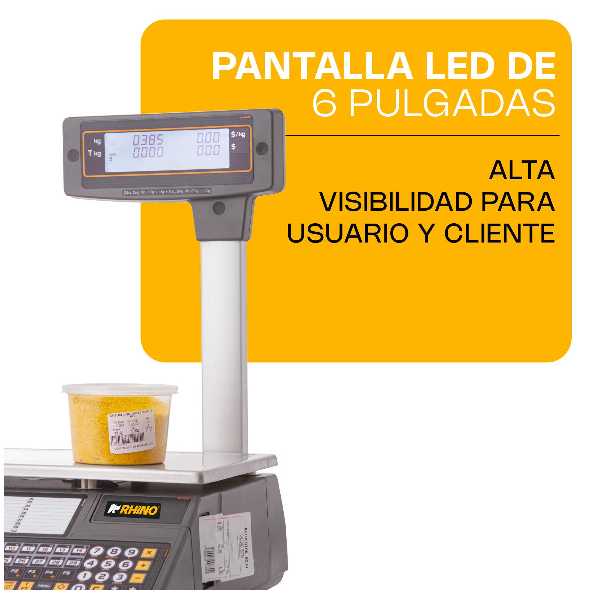 Báscula que imprime etiquetas Rhino BAET-30X con impresora térmica