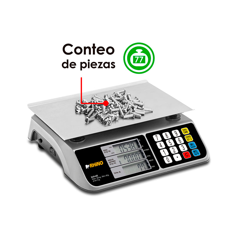 Plato de acero inoxidable de 28x20 cm en la báscula digital Rhino BAR-6X