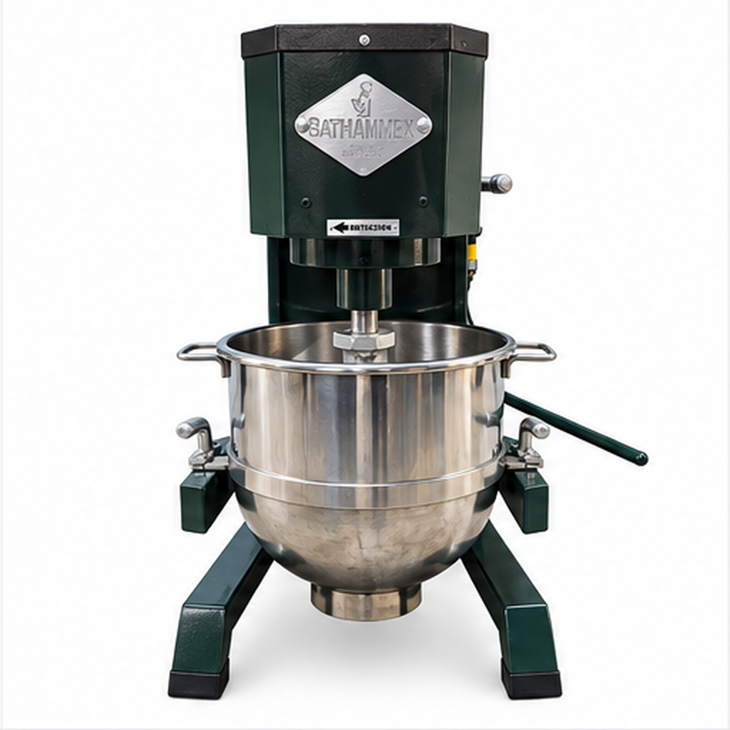 Batidora industrial BATHAMMEX B-30 de 30 litros, vista frontal con tazón de acero para panadería