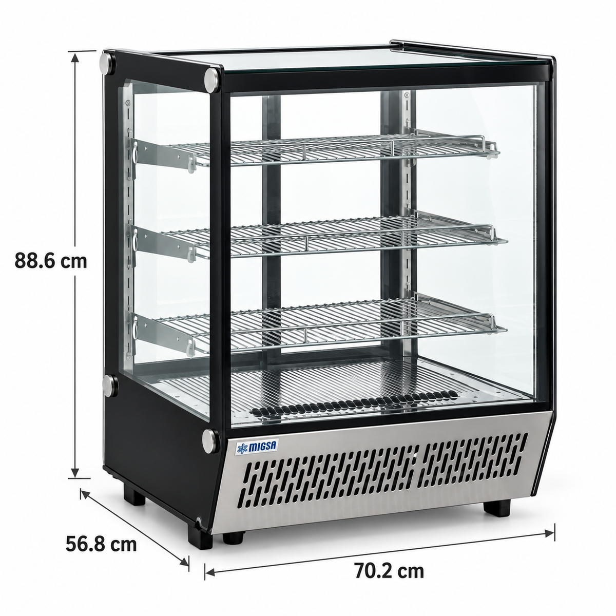Medidas de vitrina refrigerada Migsa CW-145 70.2 x 56.8 x 88.6 cm