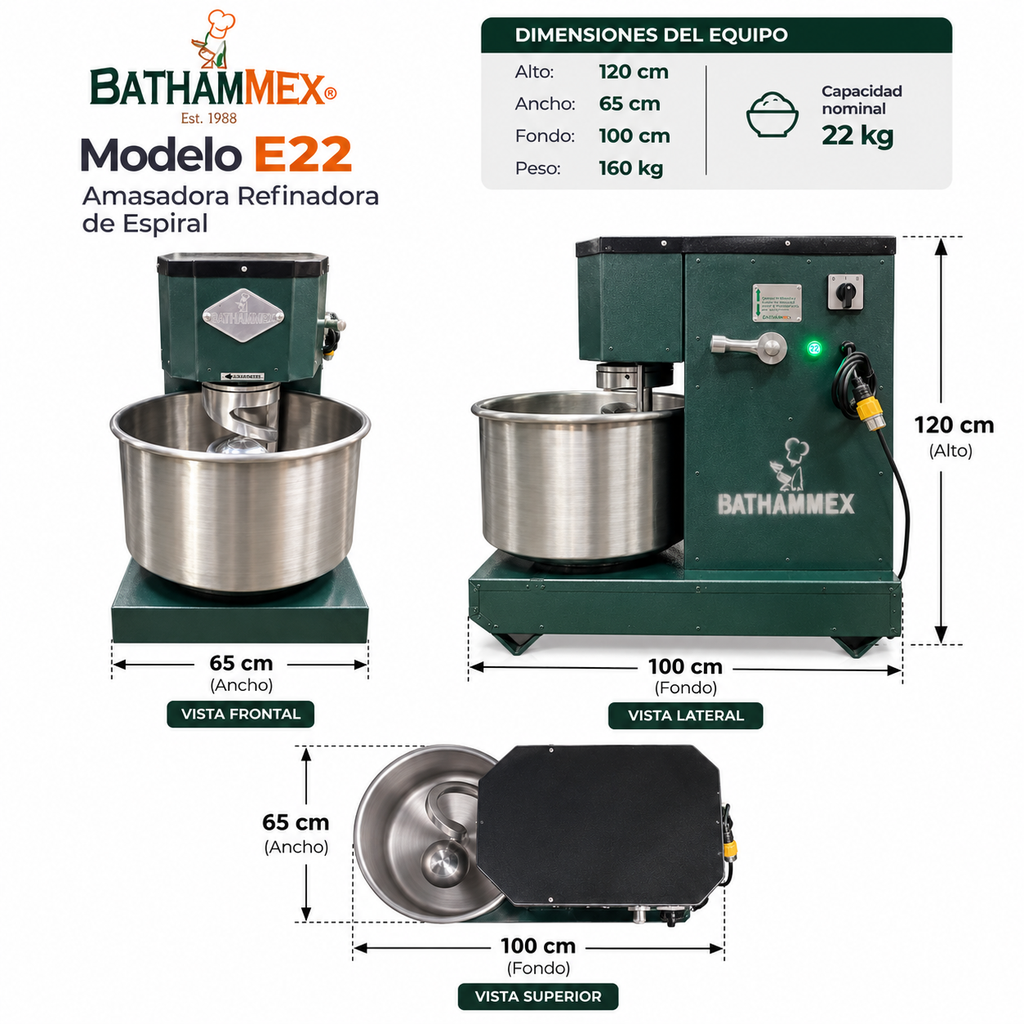 Amasadora BATHAMMEX E22 medidas 120 cm alto, 65 ancho y 100 fondo