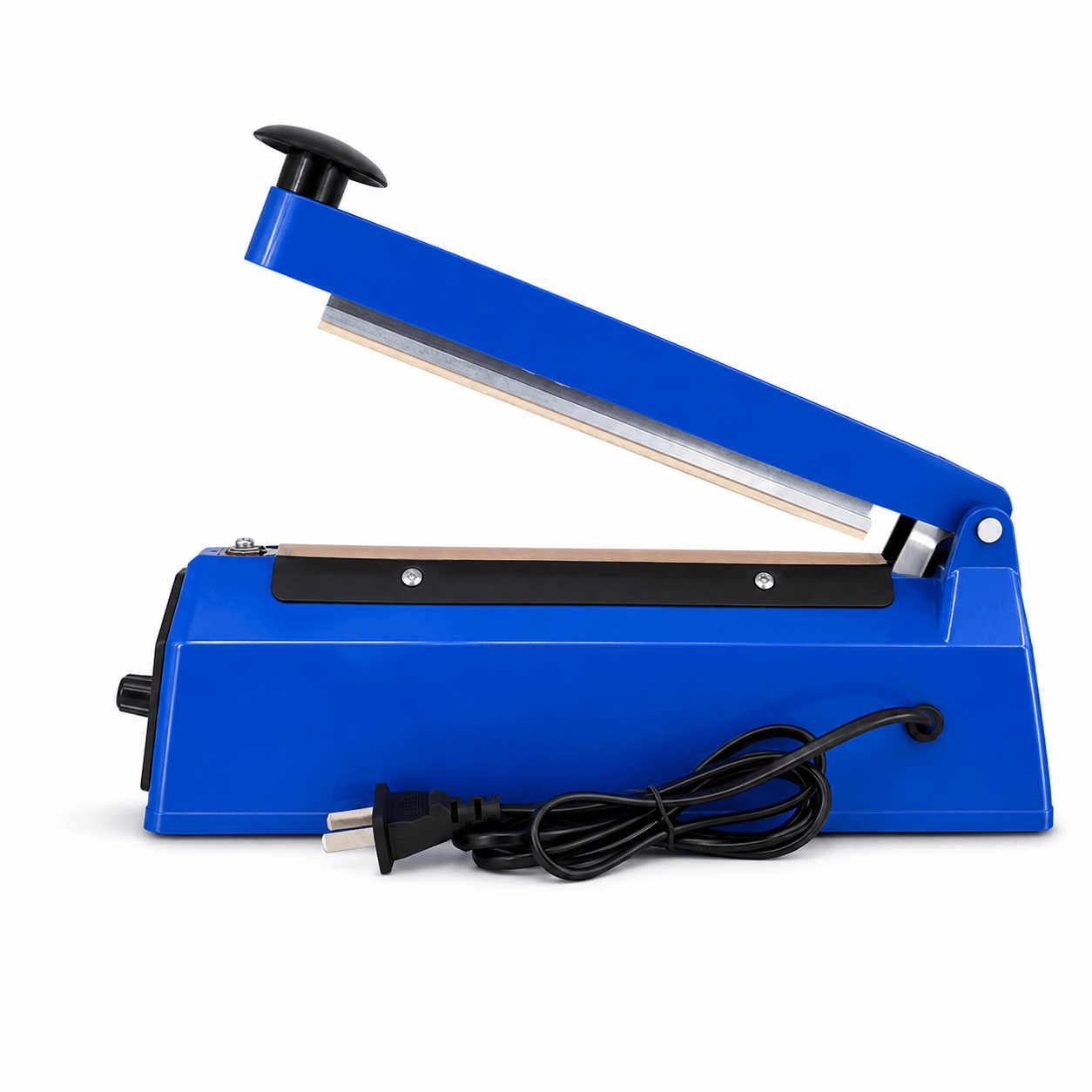 Selladora de plástico Noval PS-100 con perilla de control y acabado azul para empaque comercial